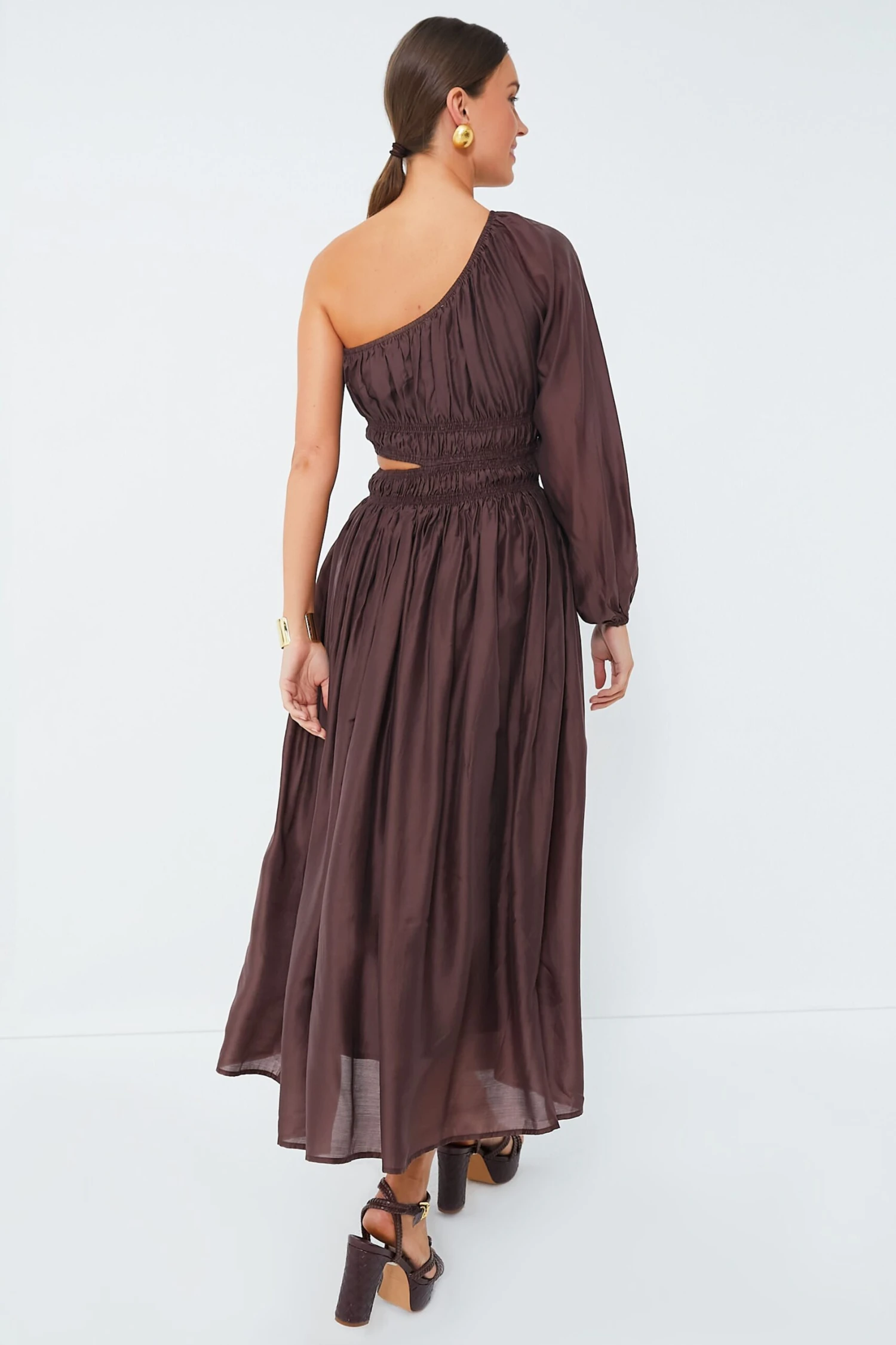 Chocolate One Shoulder Maxi Dress - Image 4