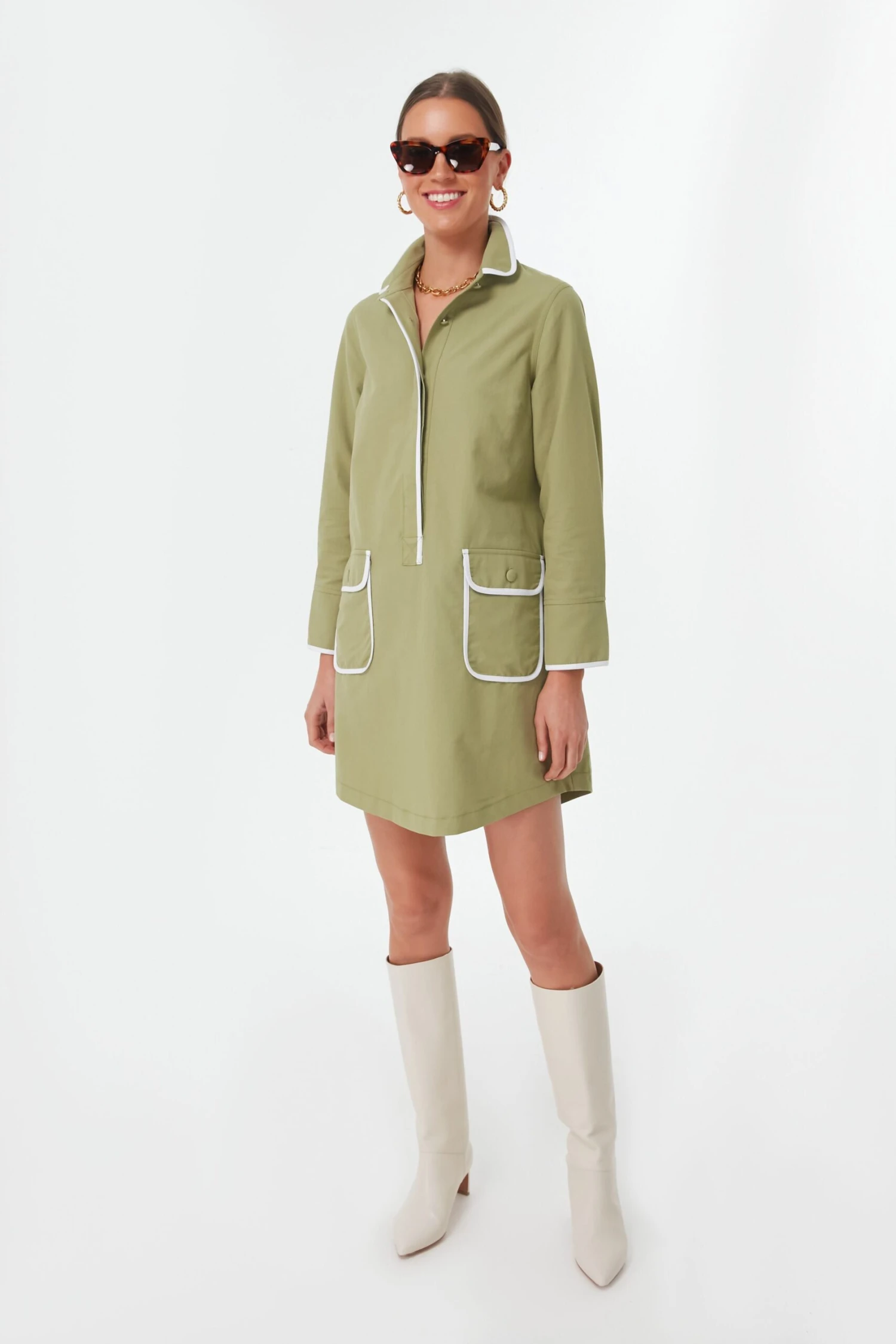 Moss Green Perkins Shirt Dress - Image 2