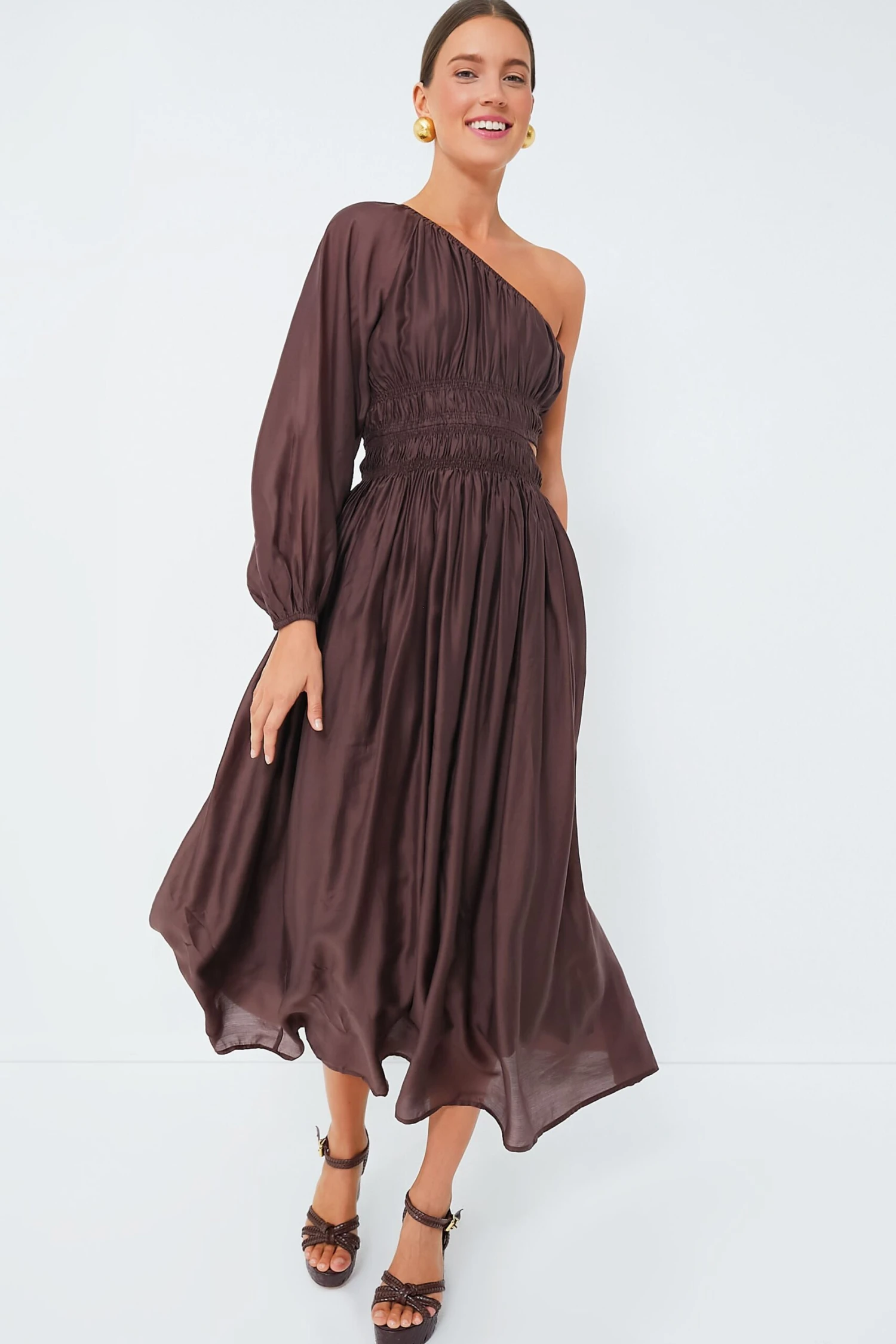 Chocolate One Shoulder Maxi Dress