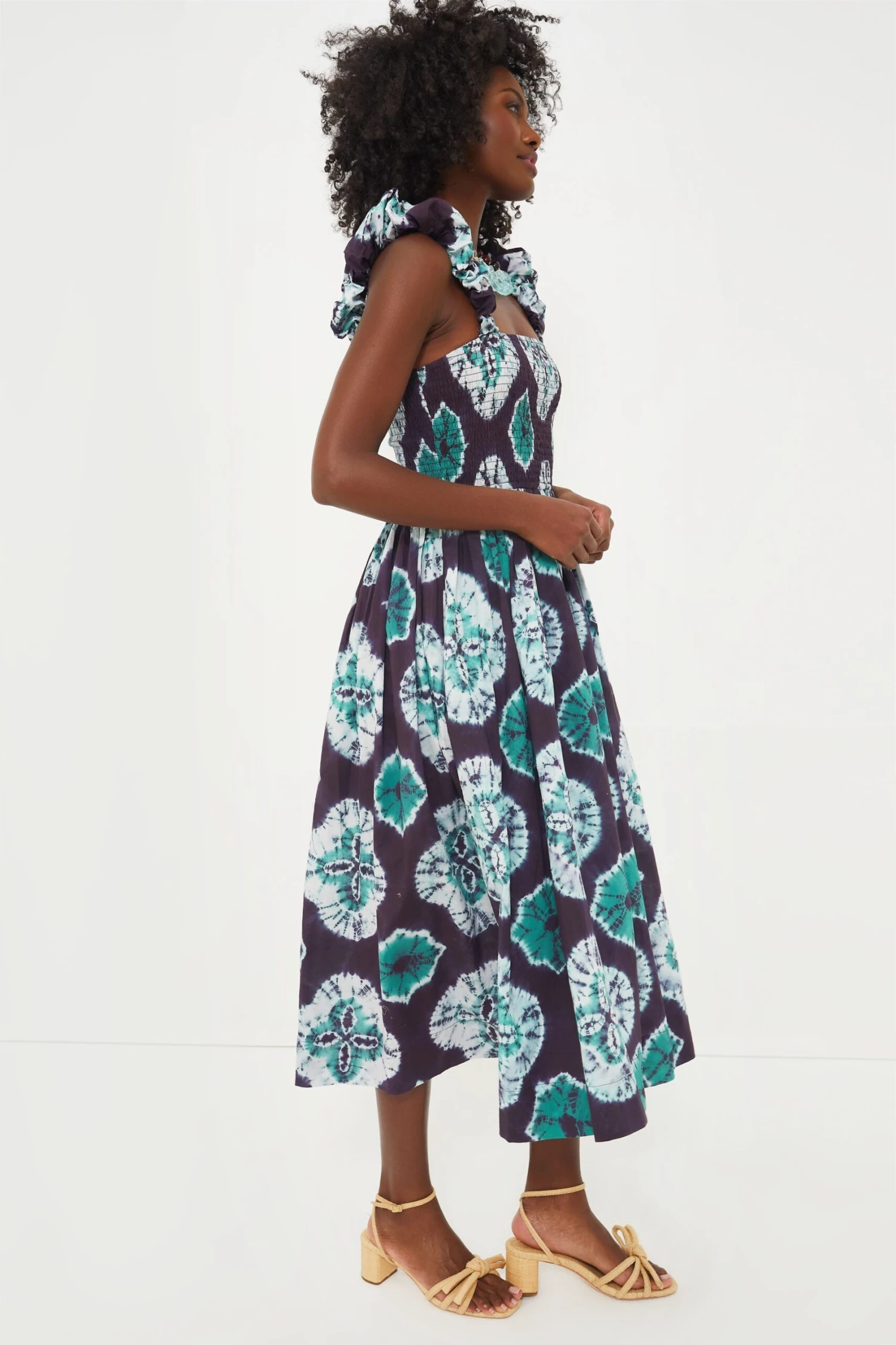 Teal Aveline Tie Dye Print Sleeveless Smocked Dress - Image 3