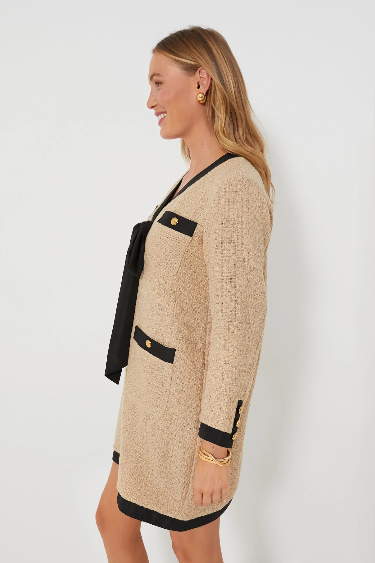 Tan Coco Tweed Bow Dress - Image 3