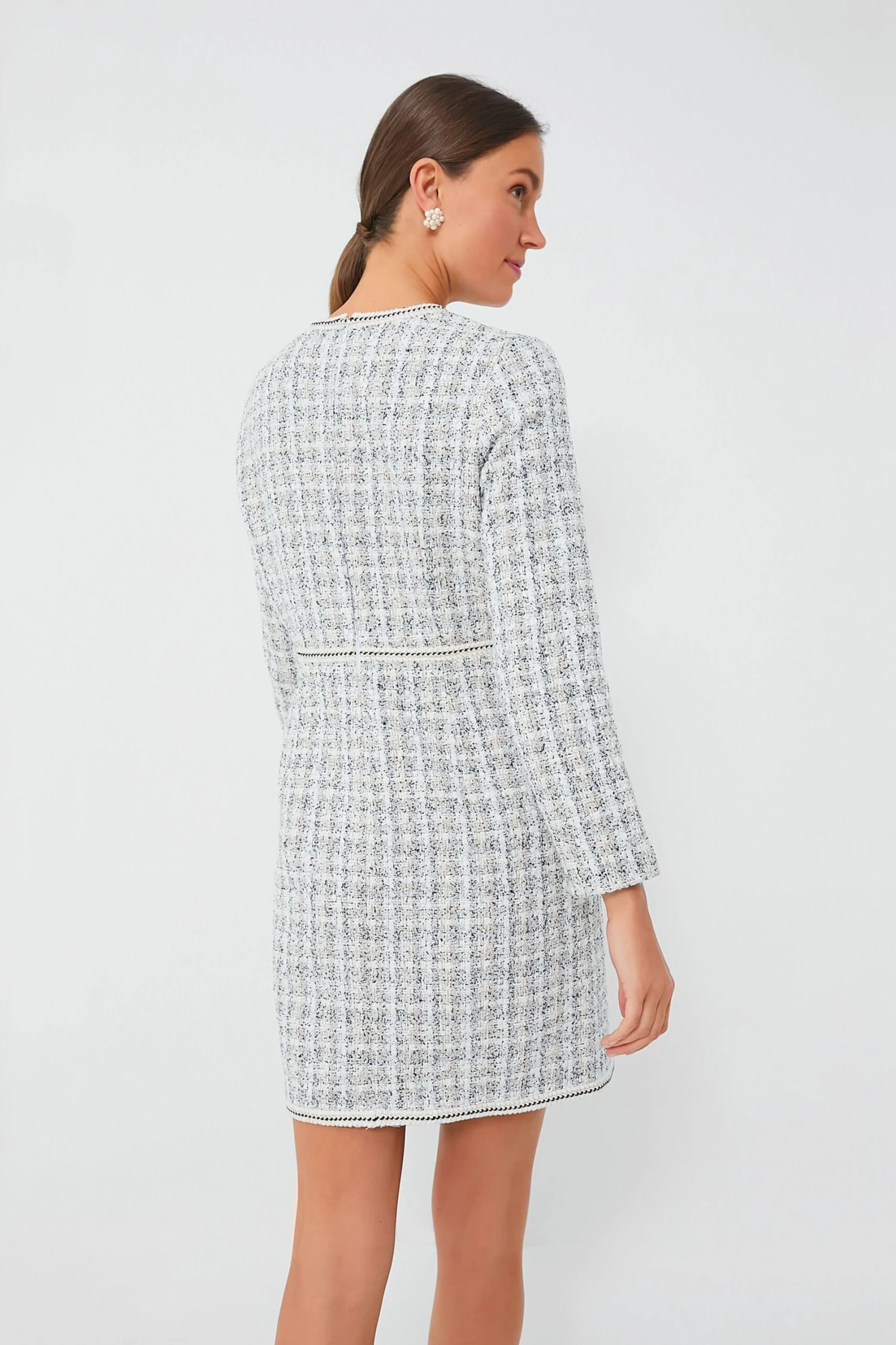 Ivory Bow Tweed Brigitta Dress - Image 5