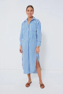 Blue Stripe Constance Maxi Shirt Dress