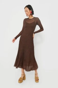 Brown Long Sleeve Maxi Dress
