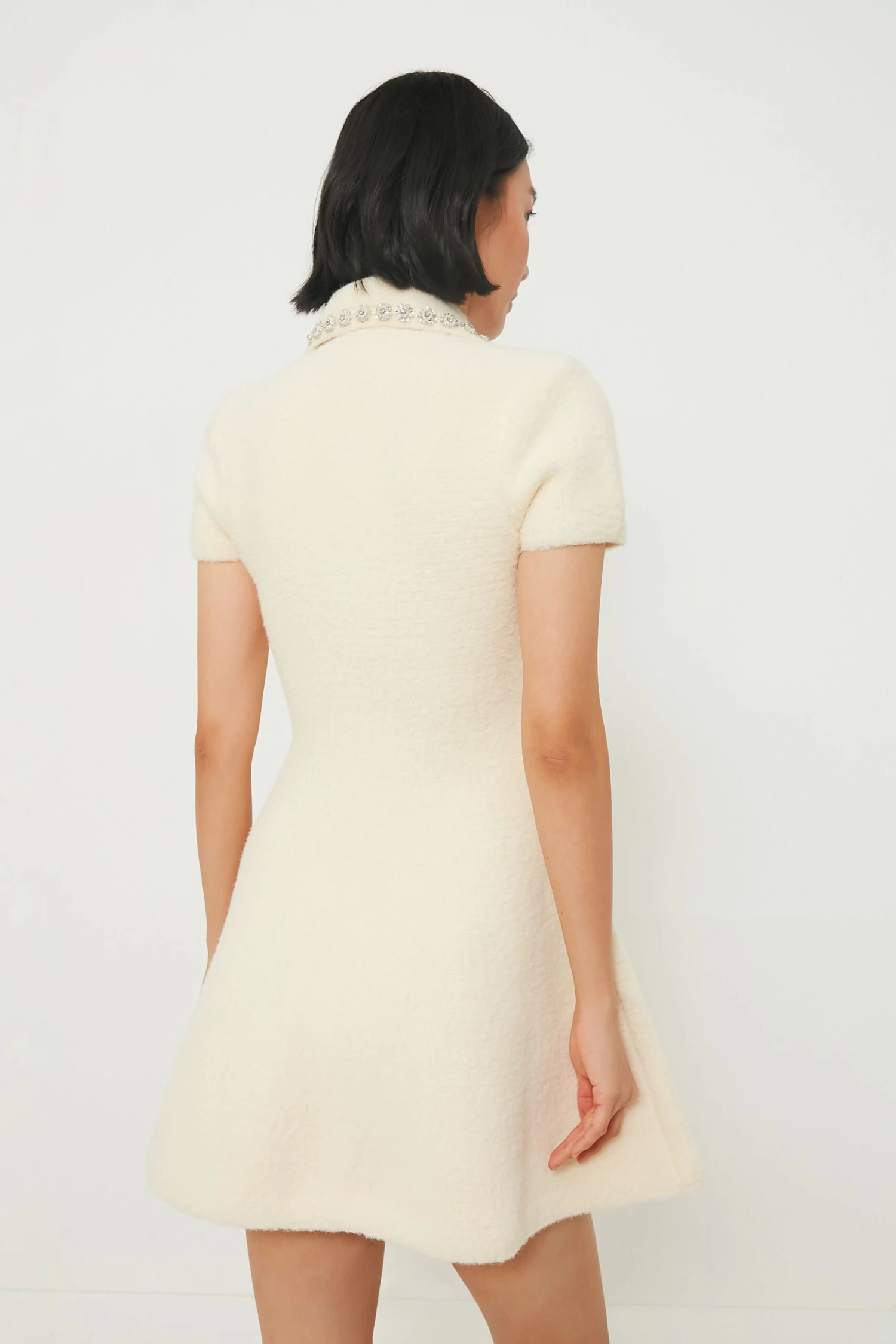 SELF PORTRAIT Cream Soft Knit Mini Dress - Image 4