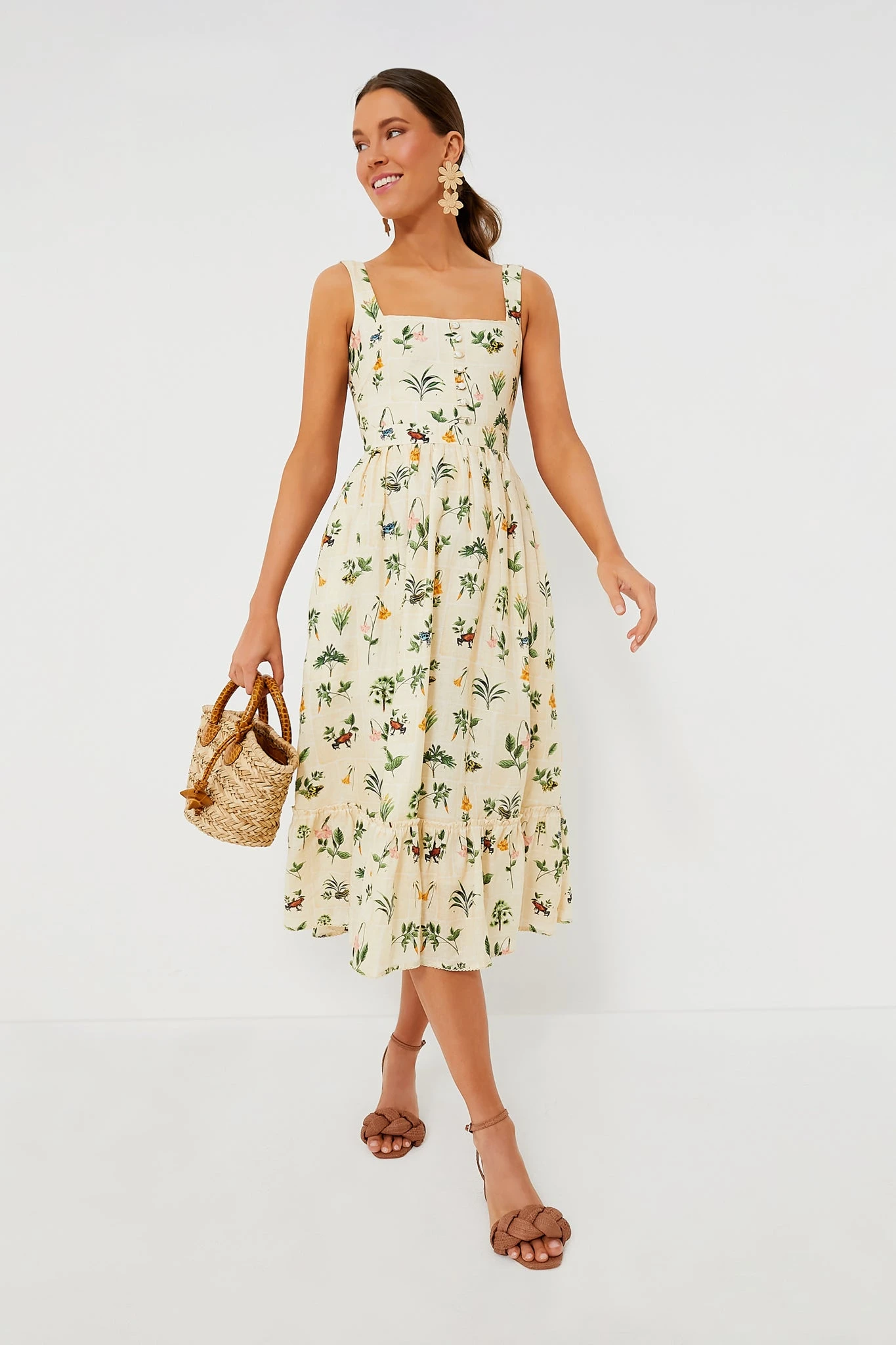 Exclusive Ivory Floral Melon Midi Dress - Image 9
