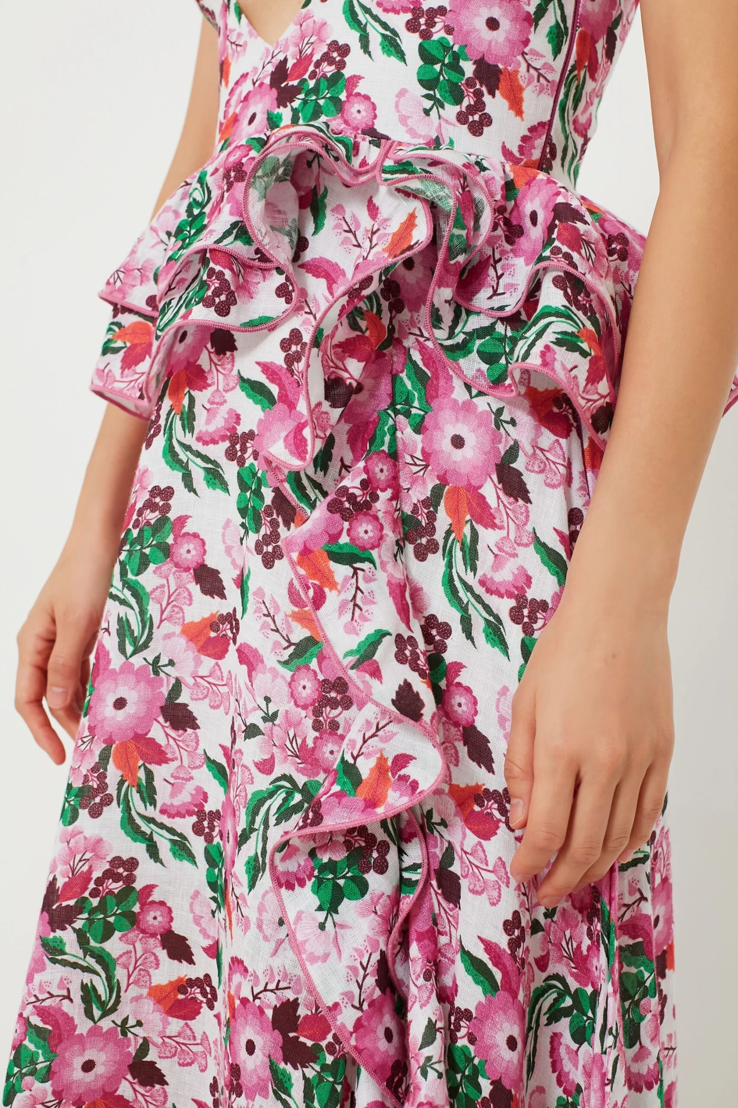 Pink Floral Linen Maxi Dress - Image 6