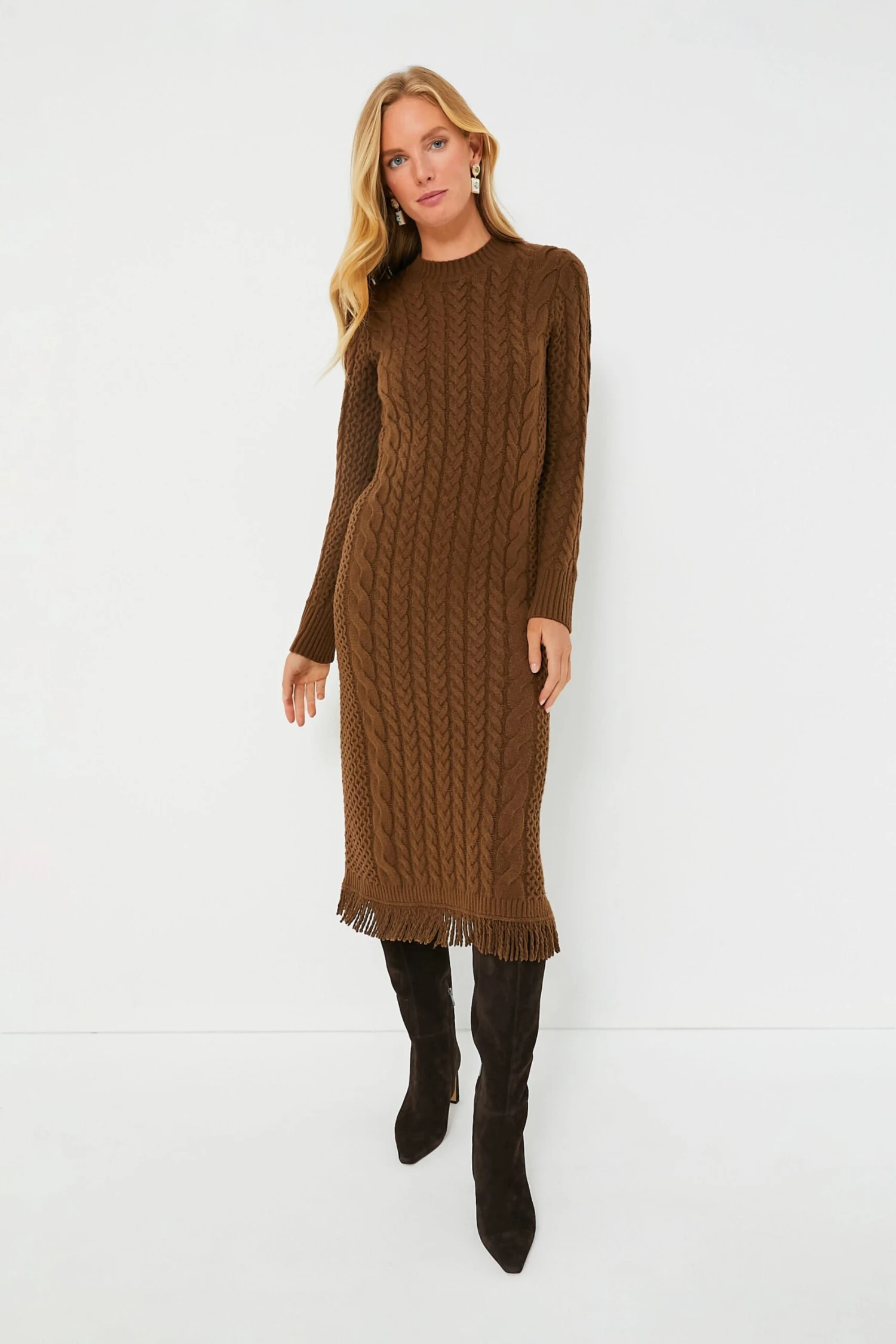 Brown Freya Fringe Sweater Dress - Image 2