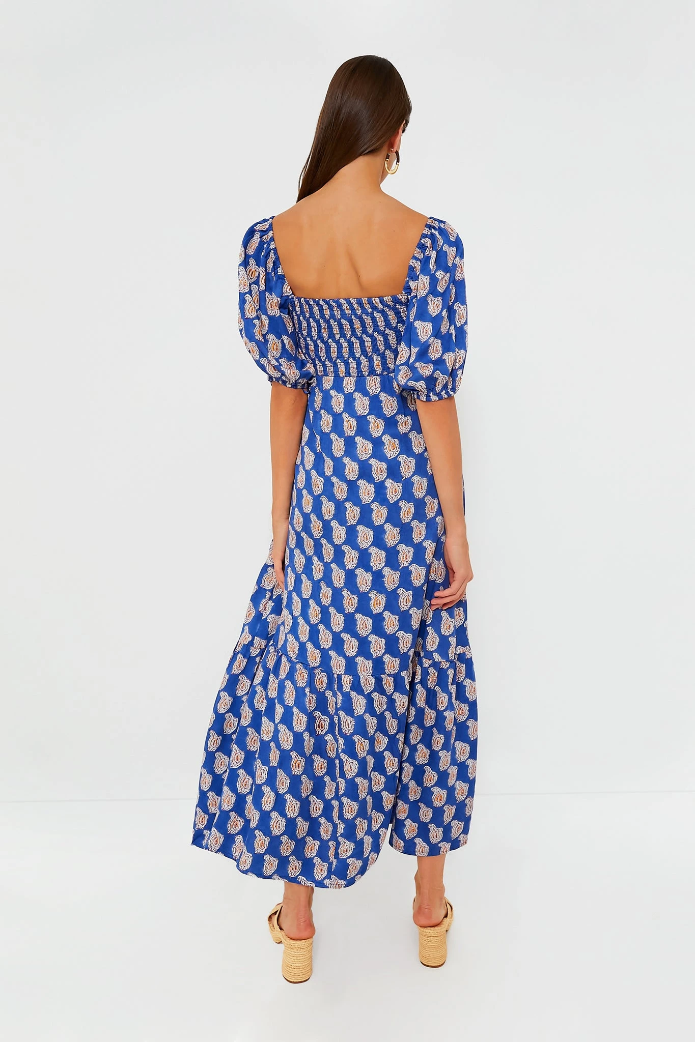 Blue Paisley Flower Satin Santiago Maxi Dress - Image 4