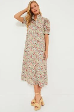 Red Floral Ruffle Collar Louisa Midi Dress